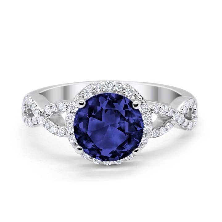 Halo Infinity Wedding Ring Round Simulated Blue Sapphire CZ for wholesale by Blue Apple Imports