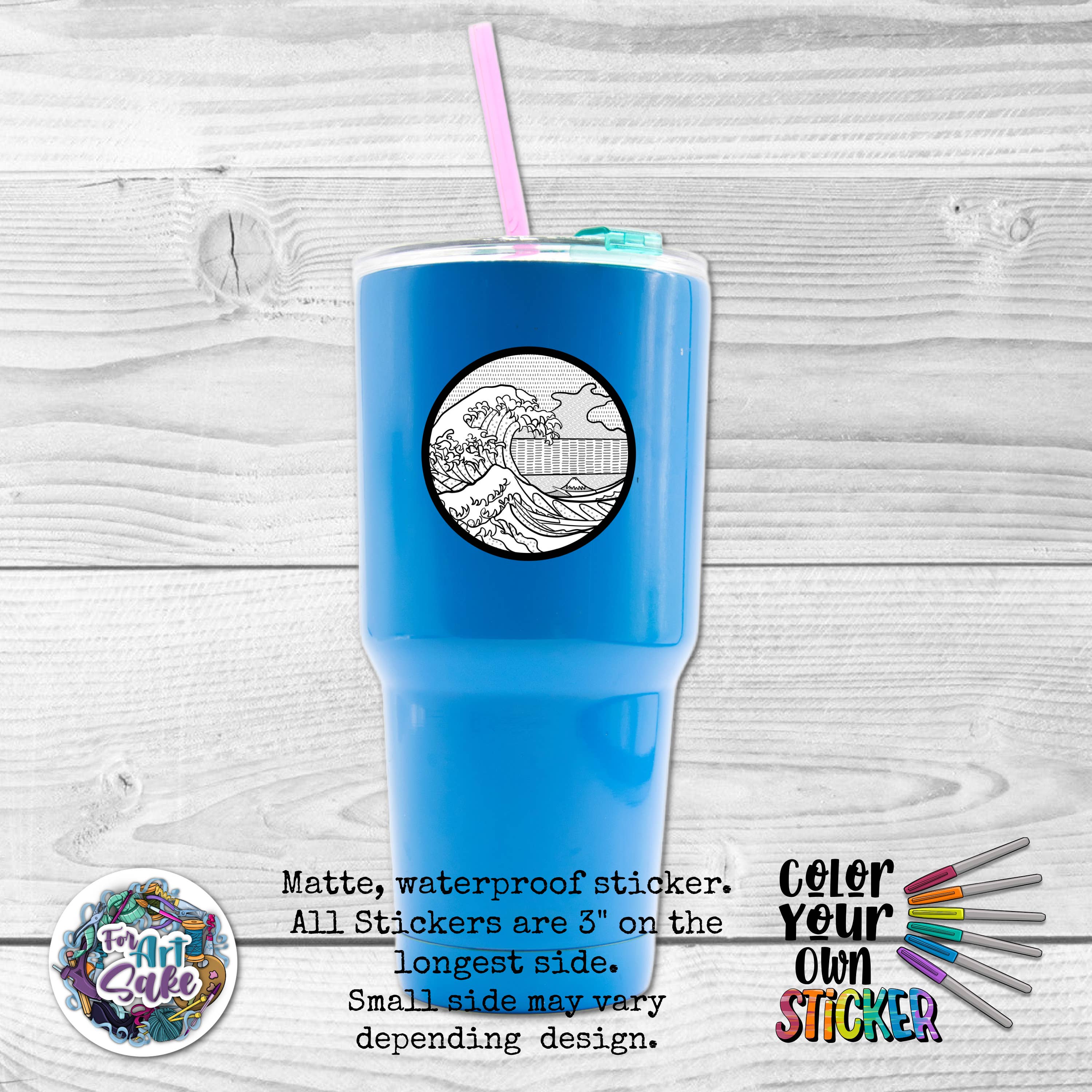 For Art Sake Stickers - Wholesale Sticker - The Great Wave: Color Your Own Sticker  1