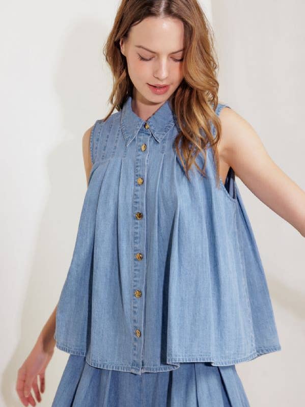 DENIM BLEU CLAIR Un haut en chambray lavé - FT1552 en vente sur Faire6