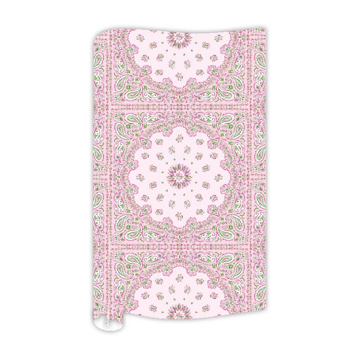 Papier d'emballage bandana rose et vert pour la vente par RosanneBeck Collections