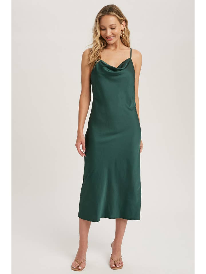 Bluivy - Wholesale Dress - Women's - SATIN DRAPED NECK MIDI SLIP DRESS42