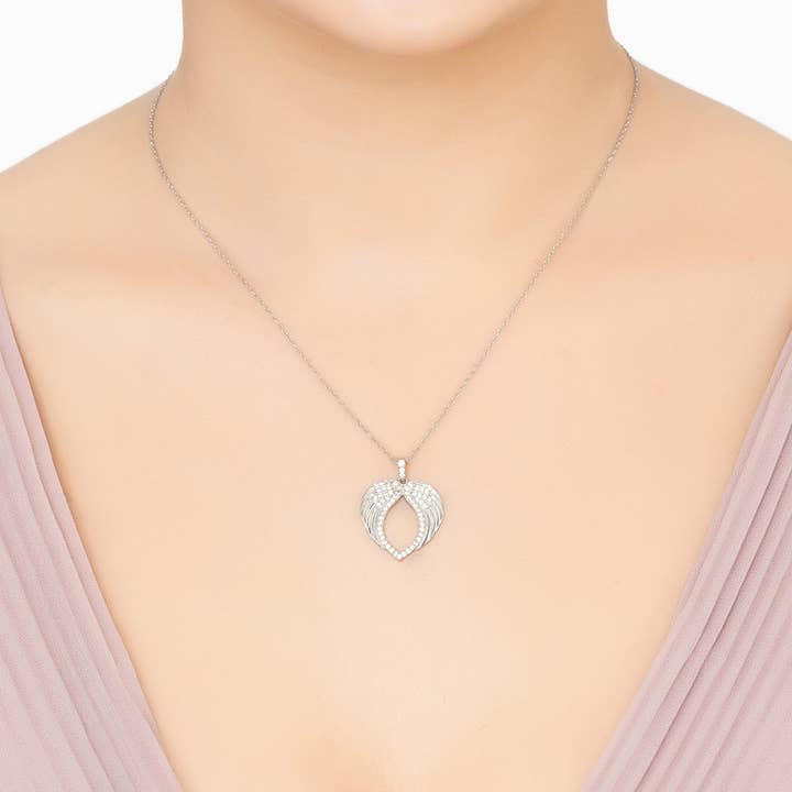 Latelita - Wholesale Pendant/Charm Necklace - Protective Heart Angel Wing Pendant Necklace Silver