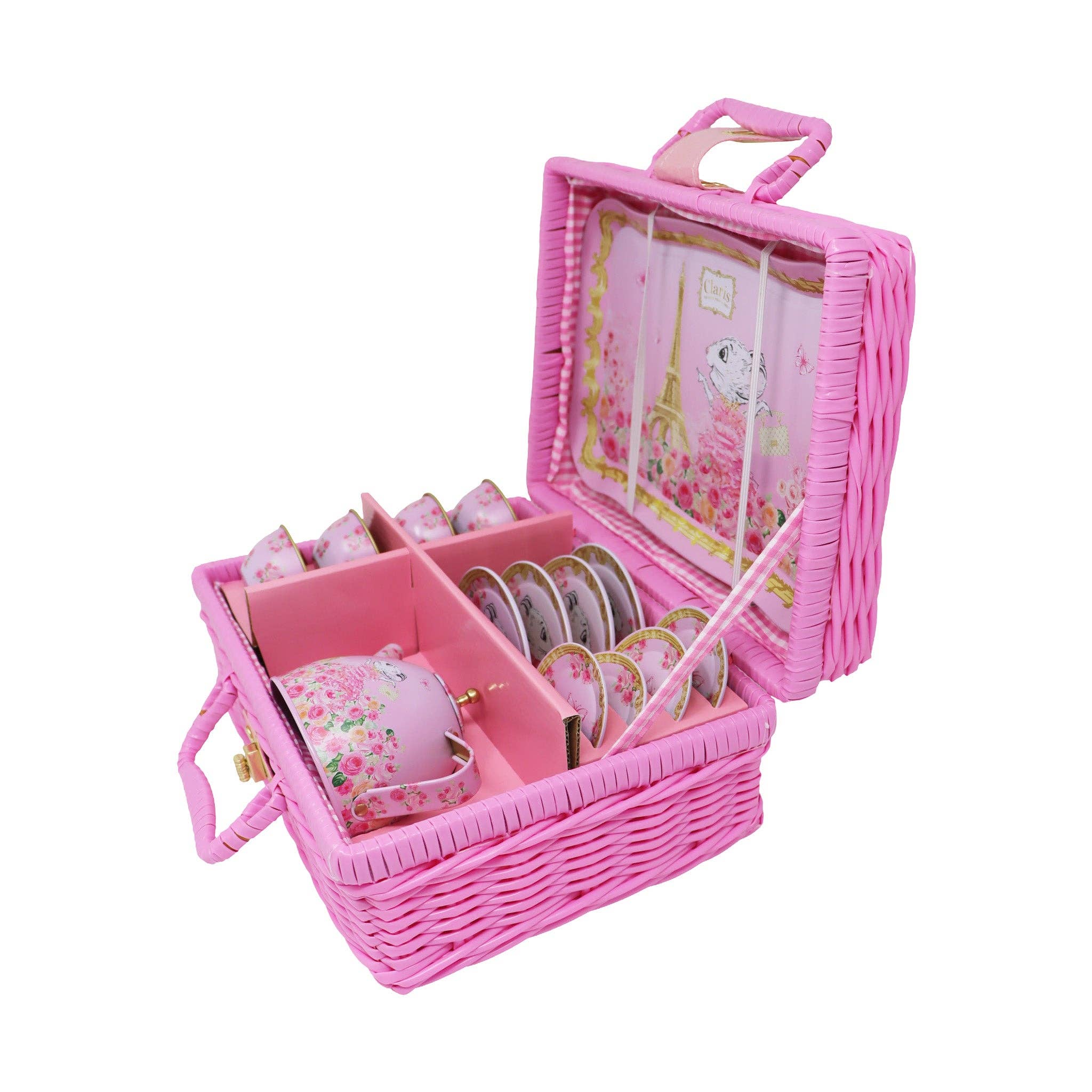 Pink Poppy USA - Vente Dînette – enfant - Claris La Souris La Plus Chic De Paris Ensemble De Thé Panier Pique-Nique | Lot de 28