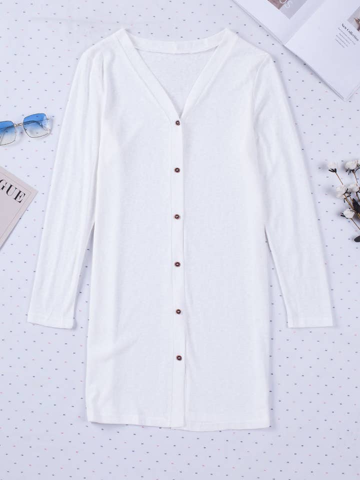 White Solid Color Open-Front Buttons Cardigan for wholesale on Faire3