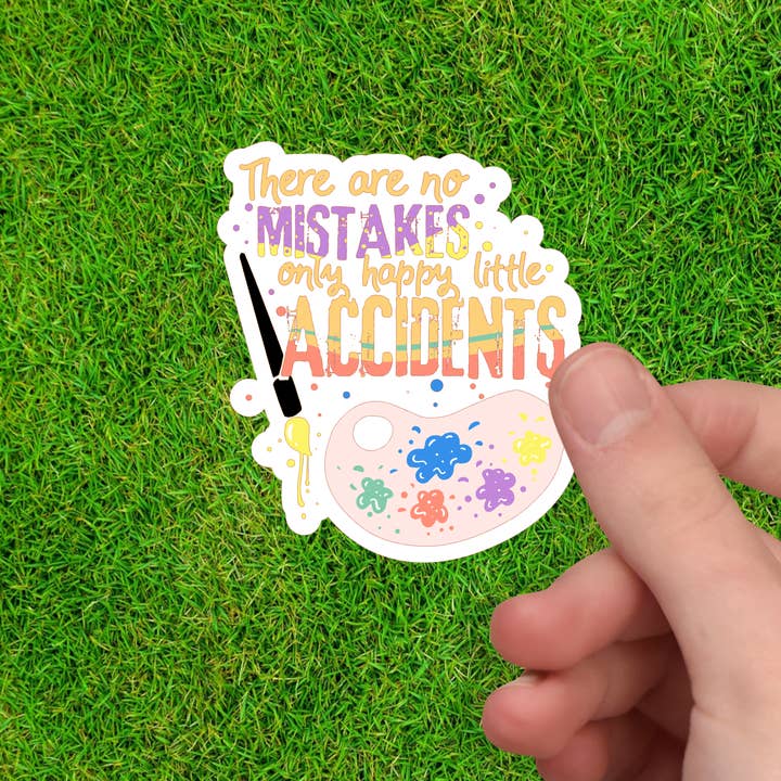 No Mistakes, only Happy Accidents Stickers - 3-inch Size for wholesale by Dancing Dolphin Crafts