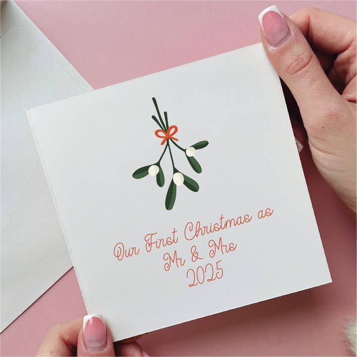 Mistletoe First Christmas Married Card for wholesale by Alphabet Studios