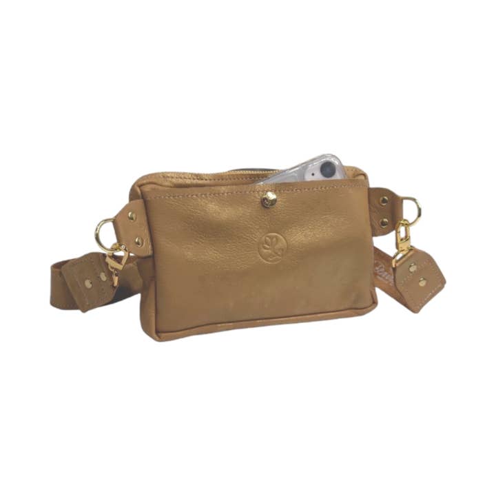 Beaudin Wholesale - Wholesale Belt Bag - Women's - Bella Belt Bag In Bronze Leather | Upcycled LV Full Front