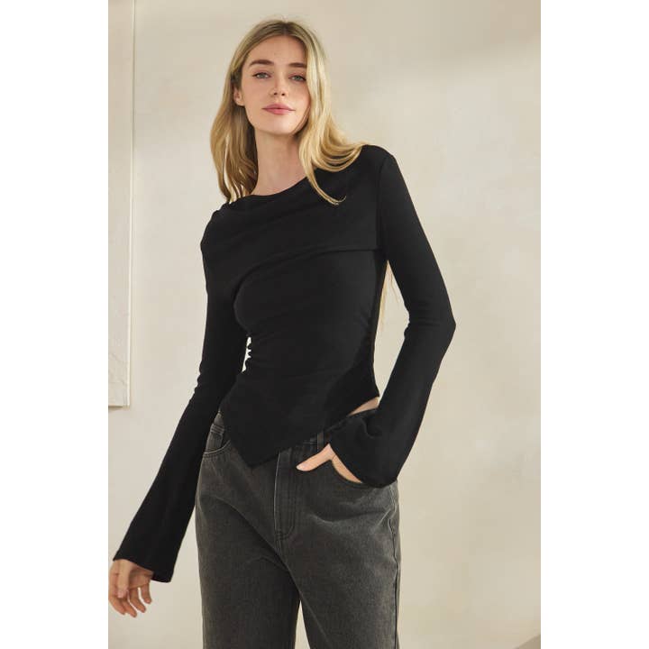 Brushed Knit Pointed Hem Top for wholesale by Honey Mango