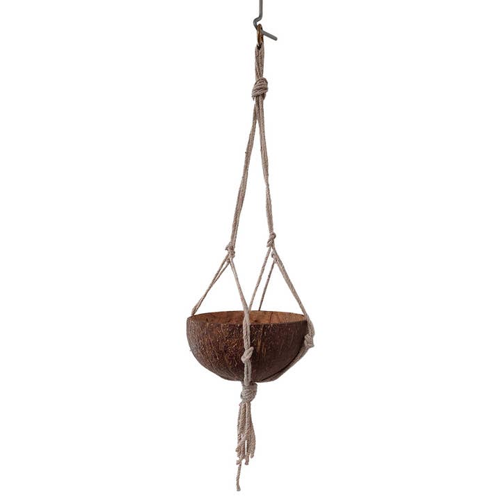 VIE - Wholesale Hanging planter - Mini Coconut Shell Pot Holder, with a Macrame Hanging Rope1