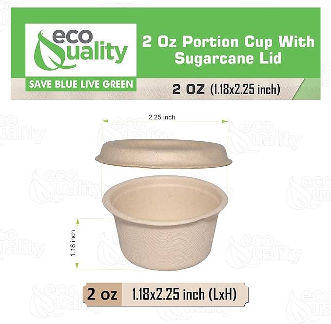 EcoQuality – wholesale Food storage container – EcoQuality 2oz Compostable Souffle Portion Cups with Fiber Lids4