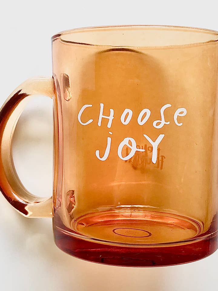 Choose Joy Amber Glass Mug for wholesale by Hello Flourish