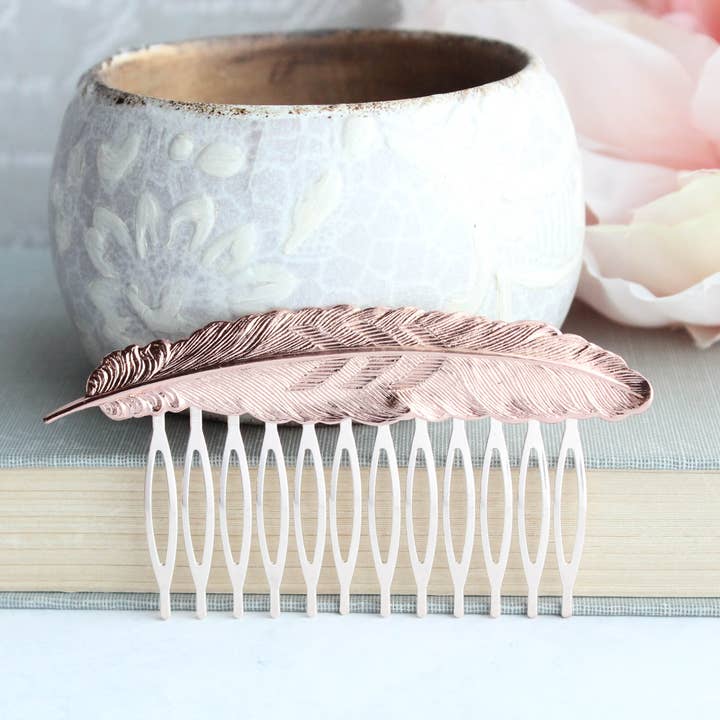 A Pocket of Posies - Wholesale Hair Pin - Feather Hair Comb | Rose Gold Comb | Hair Accessories