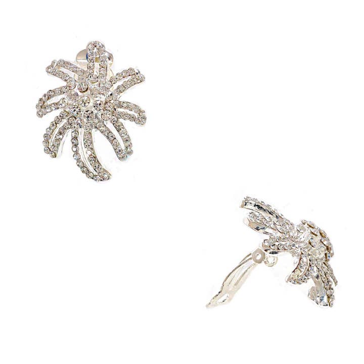 (20274C100) Boucles d'oreilles clip palmier en cristal argenté pour la vente par Cool Crystals