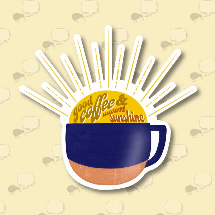 Coffee and Sunshine Durable Waterproof Sticker - Hand Drawn for wholesale by Hello Kiwi
