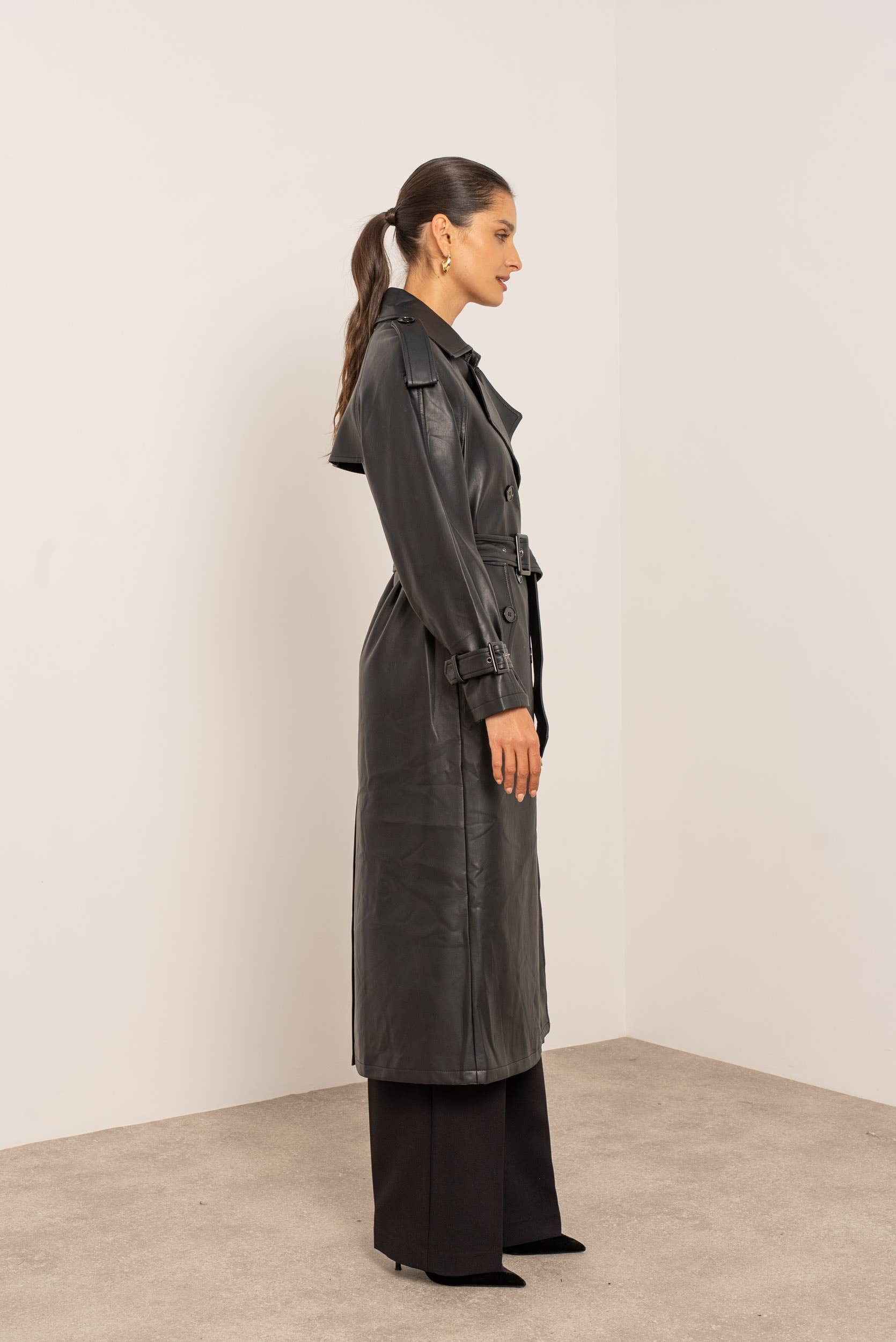 Attentif Paris - Wholesale Trench Coat - Women's - Long vegan leather trench coat1