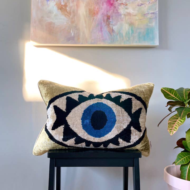 Velvet Ikat Cushion Evil Eye | Velvet Ikat Pillow Cover for wholesale by Mila∞Miro by Emelie