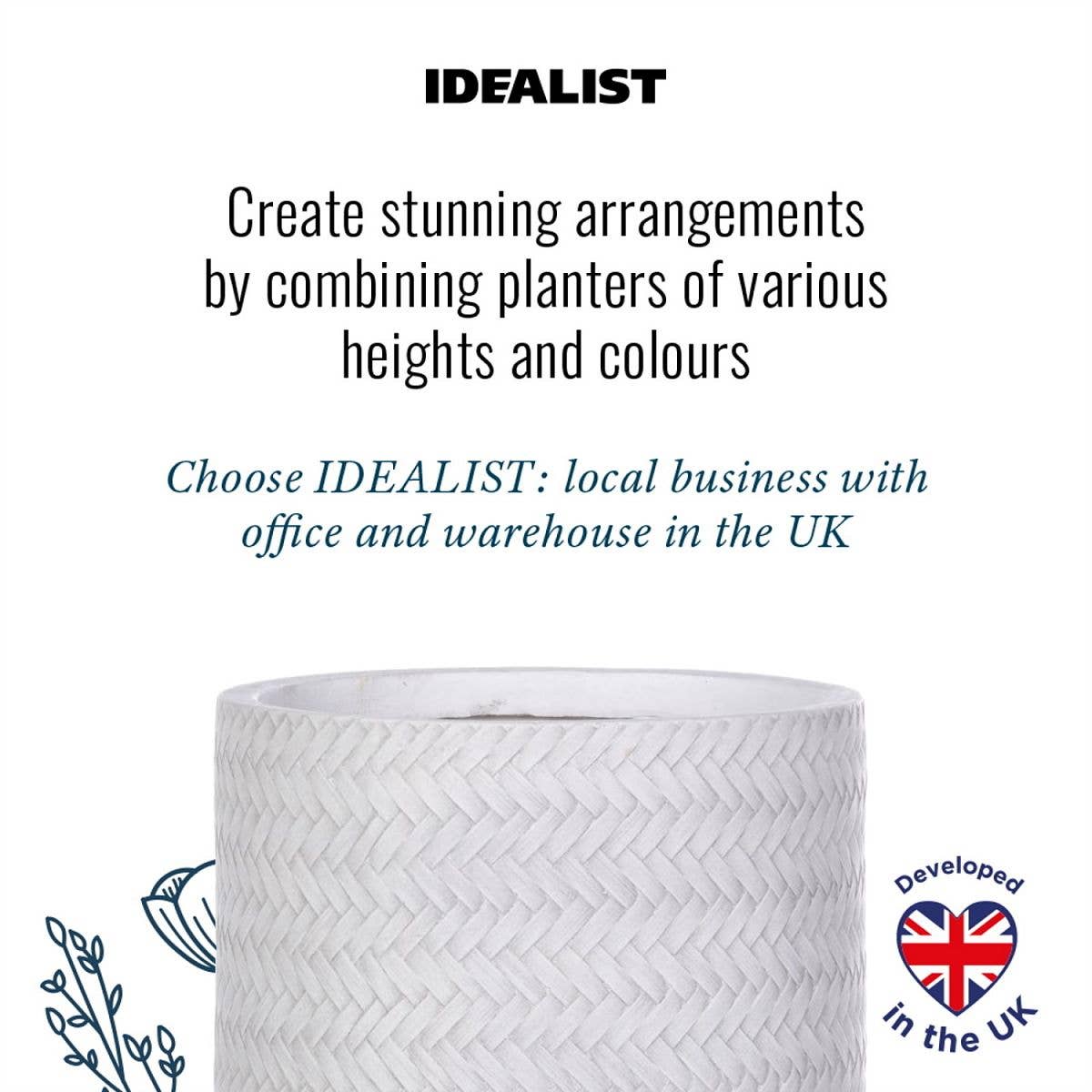 Idealist Lite Fibrestone Planters - Wholesale Plant Pot - IDEALIST Plaited Round Indoor Planter with Legs8