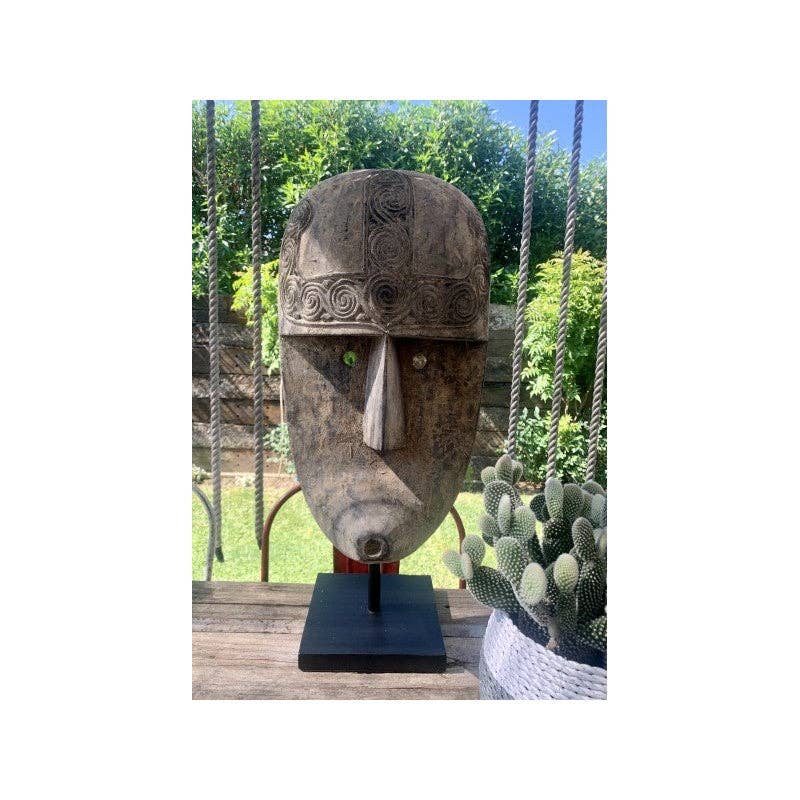 Paloma Black (Casa Natura Design, S.L.) - Wholesale Sculpture - Large Heavy & Solid Wooden Hand Carved Mask On Stand With9