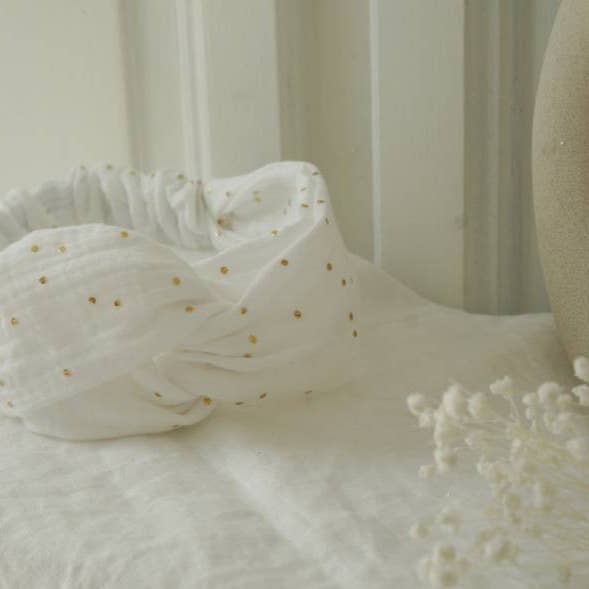 Lina white headband with gold polka dots for wholesale by Bohomane
