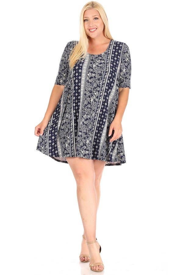 VIBE Apparel Co – wholesale Klänning - Dam – Plus Aztec Borstad Swing Klänning