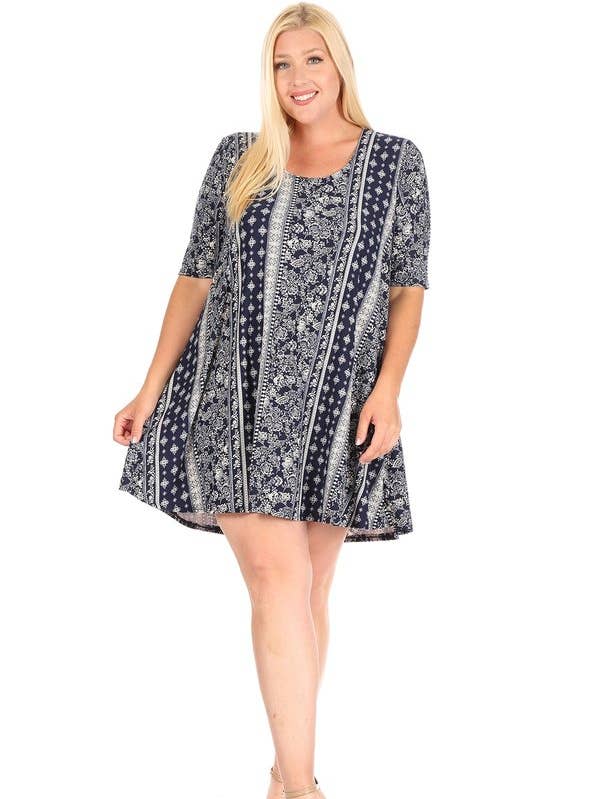 VIBE Apparel Co – wholesale Klänning - Dam – Plus Aztec Borstad Swing Klänning0