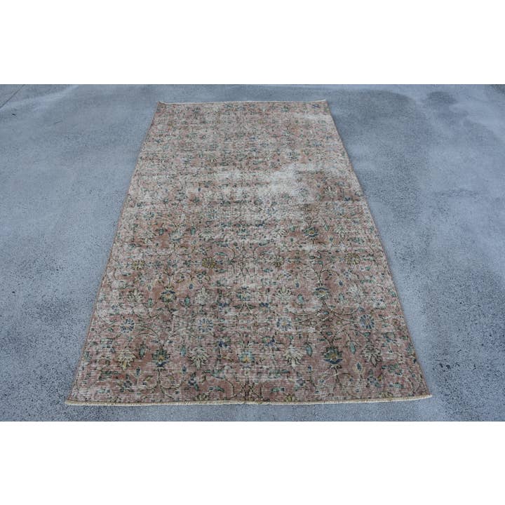 Vintage gestreifter Blumen-Wollteppich - Rosa & Beige für den Großhandel von Anatolia Loom