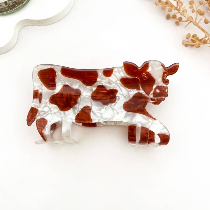 Creative Brown Cow Printed Animal Hair Claw Clip for wholesale on Faire1