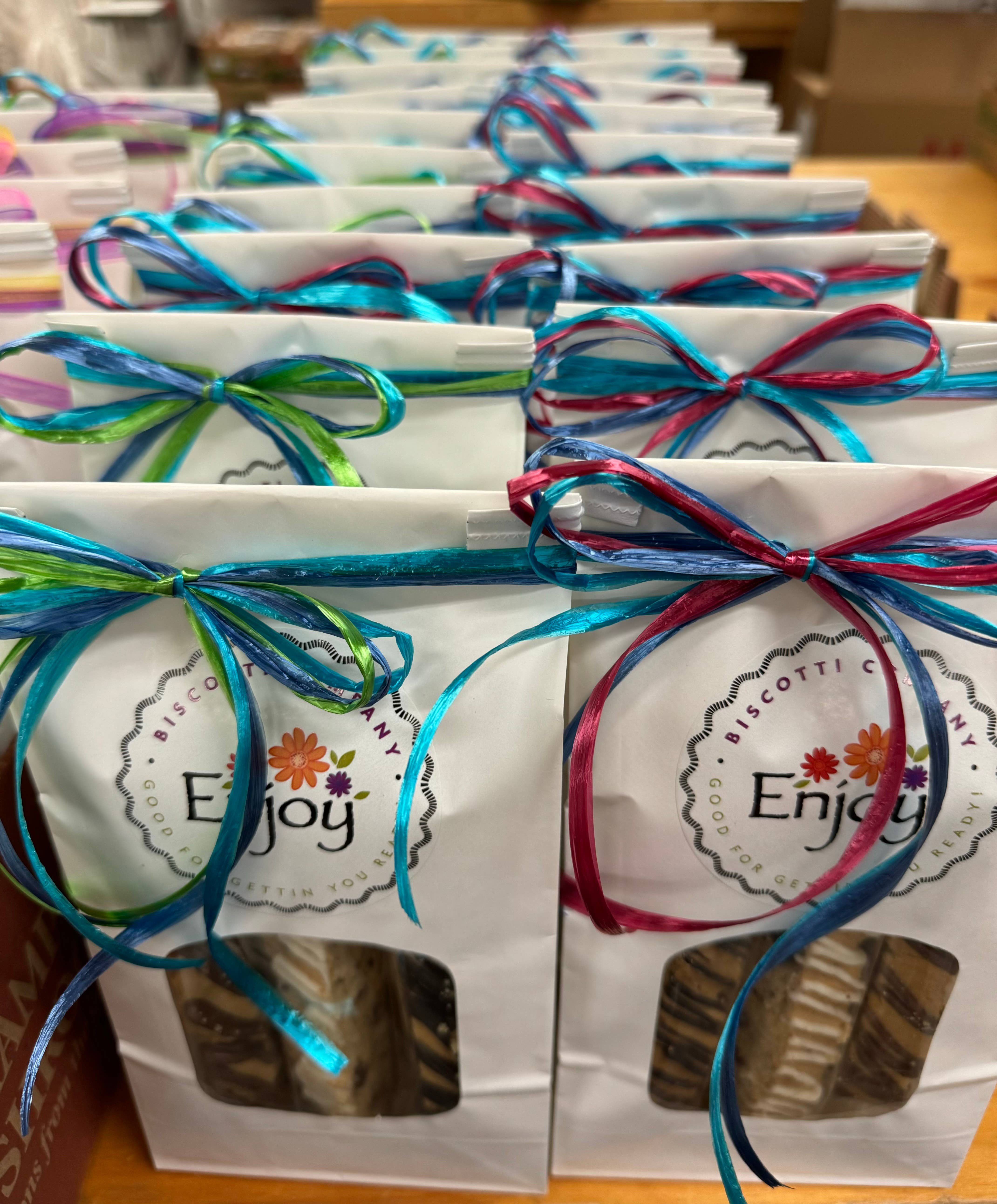 Enjoy Biscotti Company - Wholesale Cookie - Gift Bag of Biscotti - Seasonal Themed Ribbons !3