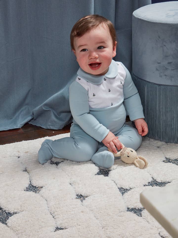 Blue Sail On Pintuck Footie for wholesale on Faire1