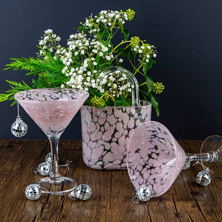 The Glass House Wholesale Interiors Ltd. – wholesale Vase – Small handbag vase and martini set: Blush Pink