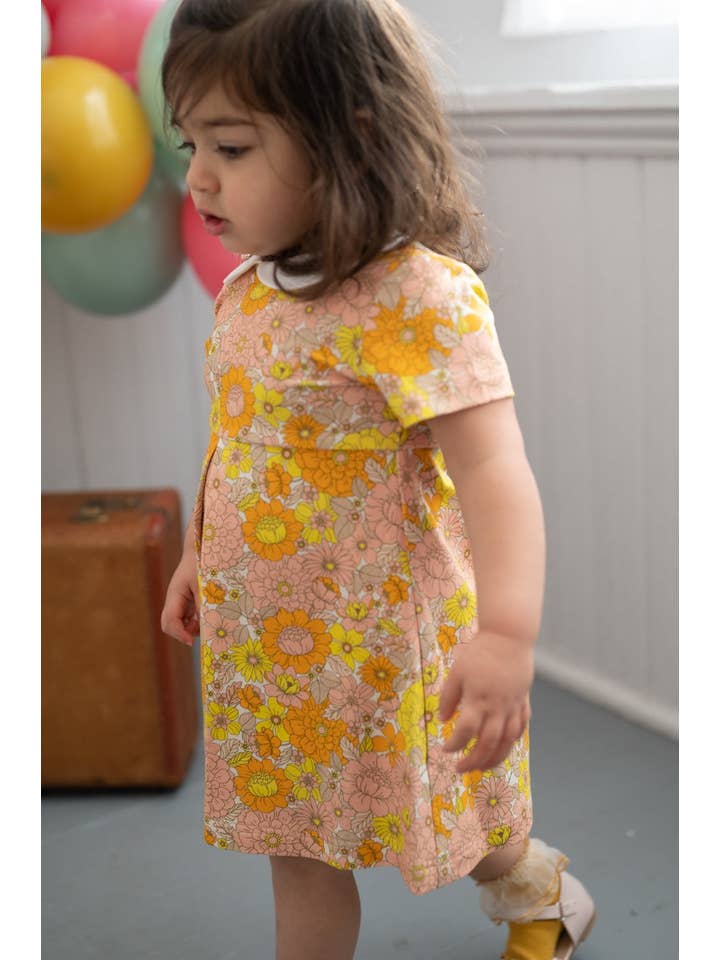 Strawberry Jam Kids - Wholesale Dress - Baby - Vintage Marigold Floral Peter Pan Collar Dress Baby Toddler