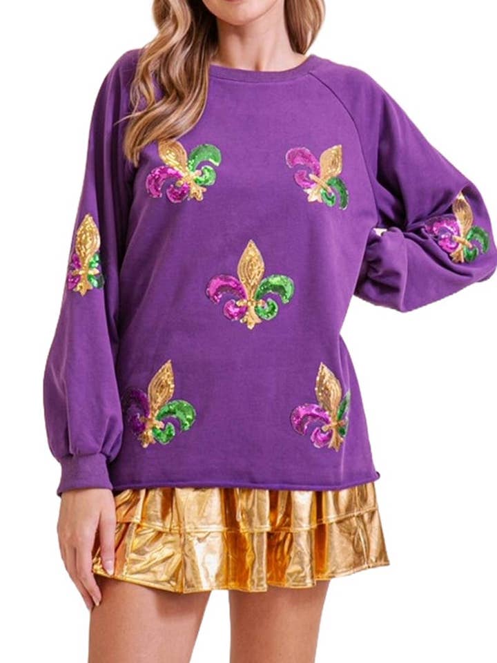 Mardi Gras Sequin Sweater Top for wholesale by Vanilla Monkey