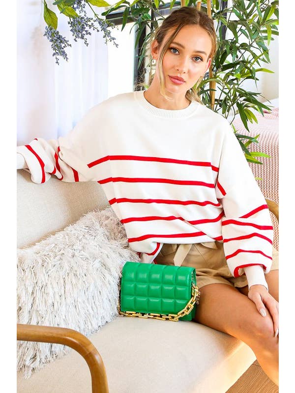 Vine & Love - Venta al por mayor Jersey de punto - Mujer - Jersey de Punto con Cuello Redondo a Rayas VT6060821