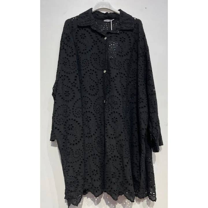 897 One Size English Long Embroidered Cotton Button Blouse for wholesale by LOOWIE