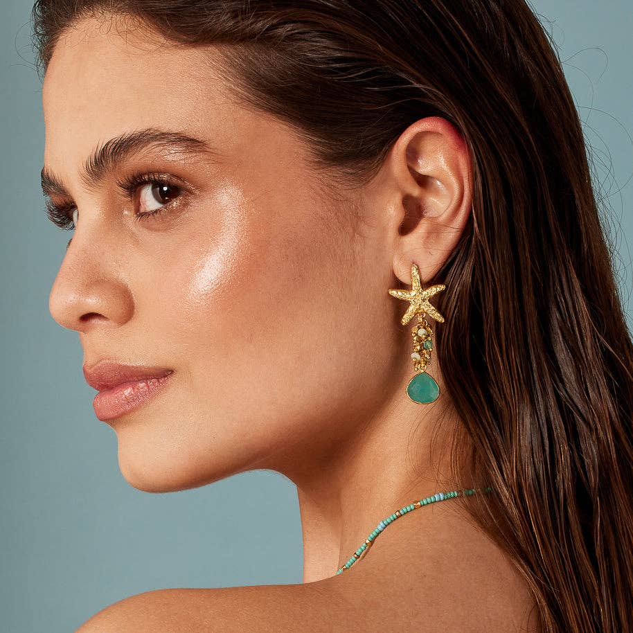 Ashiana London – wholesale Hängande örhängen – Andrea sjöstjärna och Aqua ädelstensörhängen1