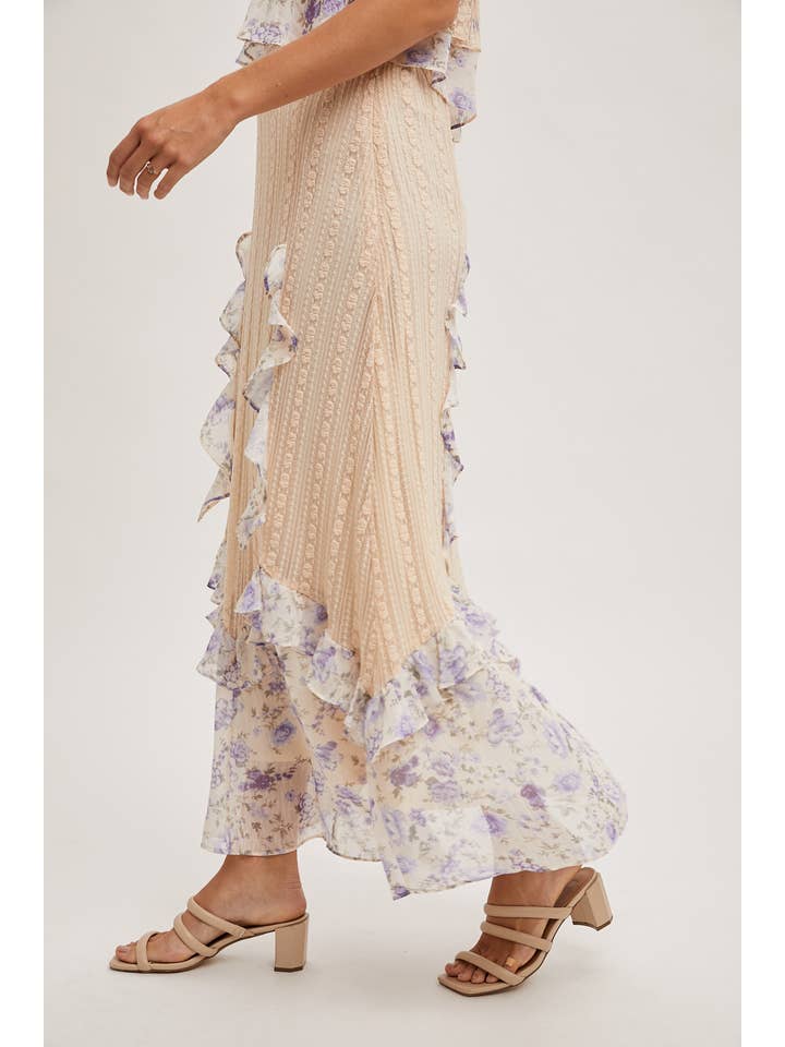 Bluivy - Wholesale Skirt – Women’s - FLORAL PRINT TRIMMED MAXI LACE SKIRT WITH LINING12