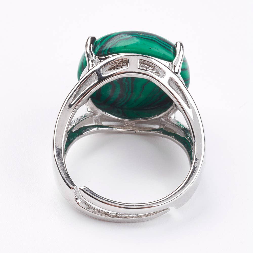 VIE - Vendita all'ingrosso Anelli cocktail/statement - Anello regolabile placcato argento con grande pietra circolare42