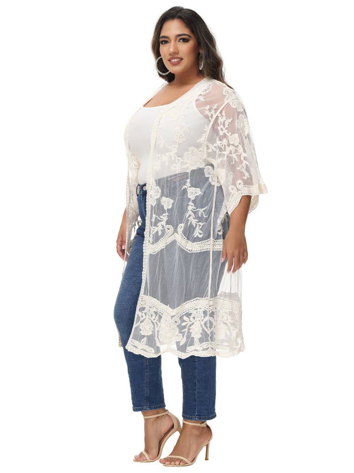 Anna Kaci Wholesale - Wholesale Cardigan - Women's - Women's Plus Size Lace Cardigan Open Front Floral Cardigan