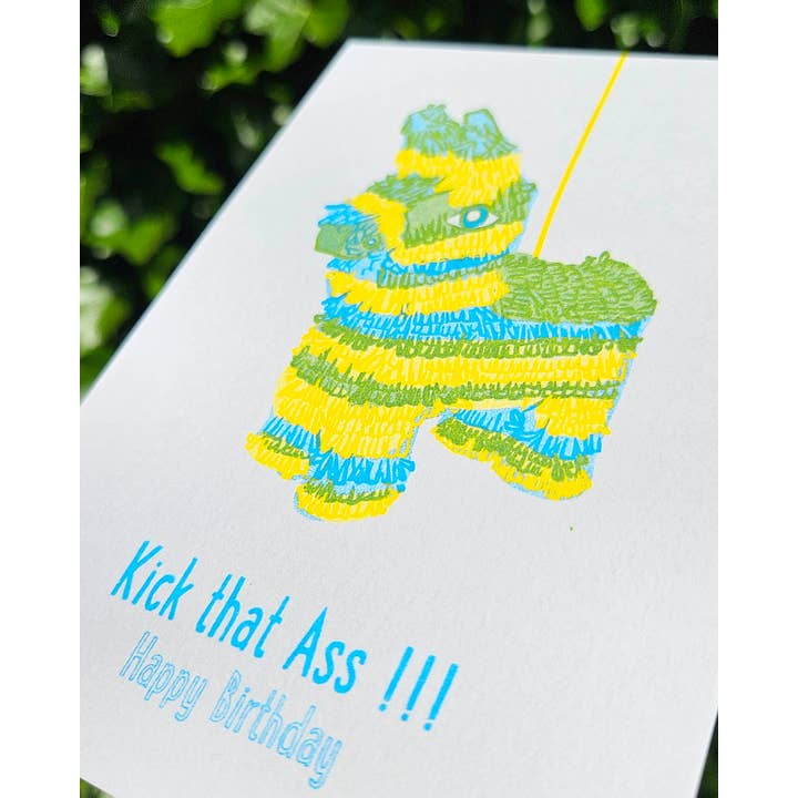 Studio Inktvis - Wholesale Birthday Card - Riso print Kick that ass Double Meaning, Double Celebration!3