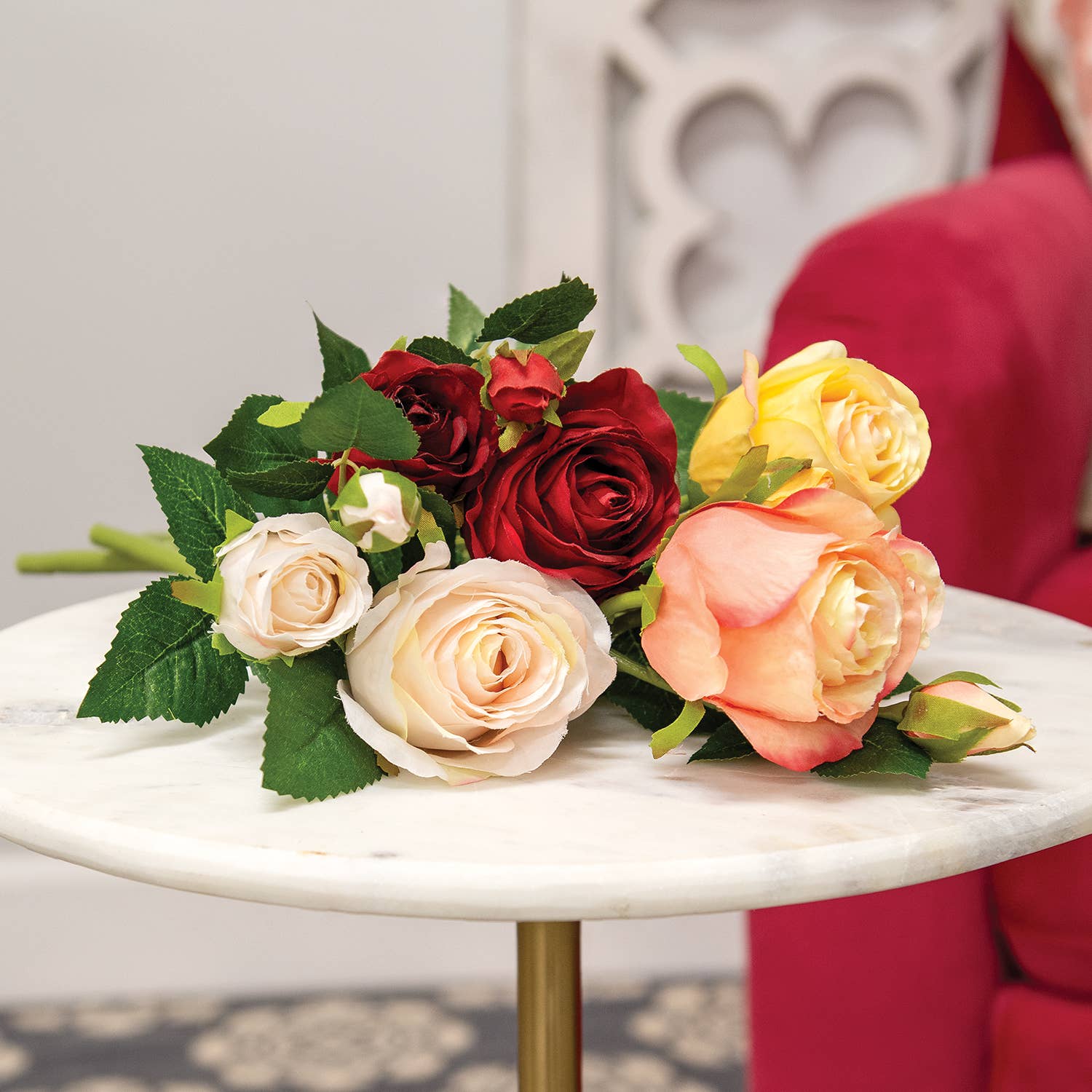 Col House Designs - Wholesale Artificial Flowers - Blooming Peach Roses Pick - 17"2