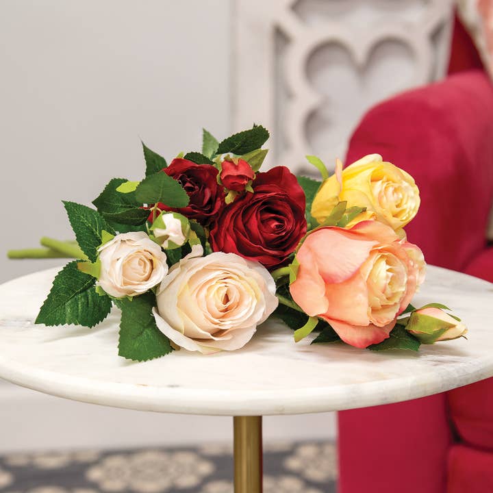 Col House Designs - Wholesale Artificial Flowers - Blooming Peach Roses Pick - 17"2