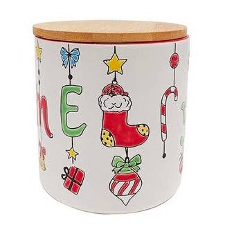 CHANDLER HOLIDAY WORDS 5" CANISTER CHRISTMAS for wholesale by Blue Sky Clayworks
