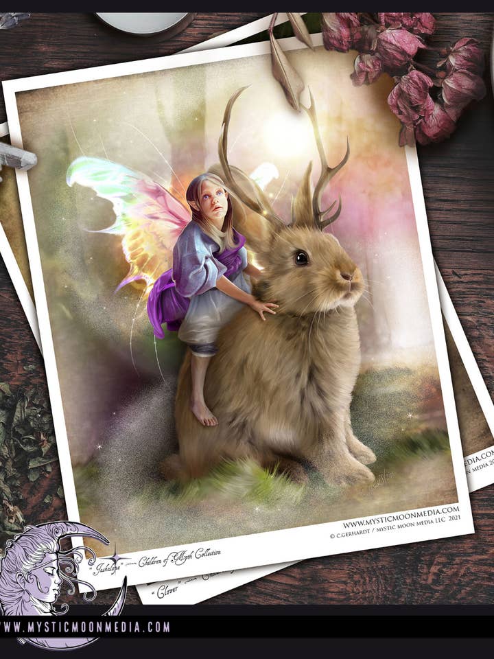 "Jackalope" Woodland Fantasy Art Print for wholesale by Mystic Moon Media LLC