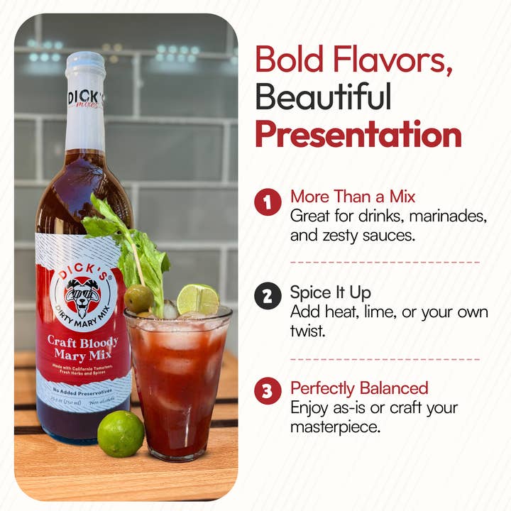 Dick's Mixes - Wholesale Cocktail Mix/Syrup - Dick’s Dirty Mary Mix – Premium Craft Bloody Mary Mixer