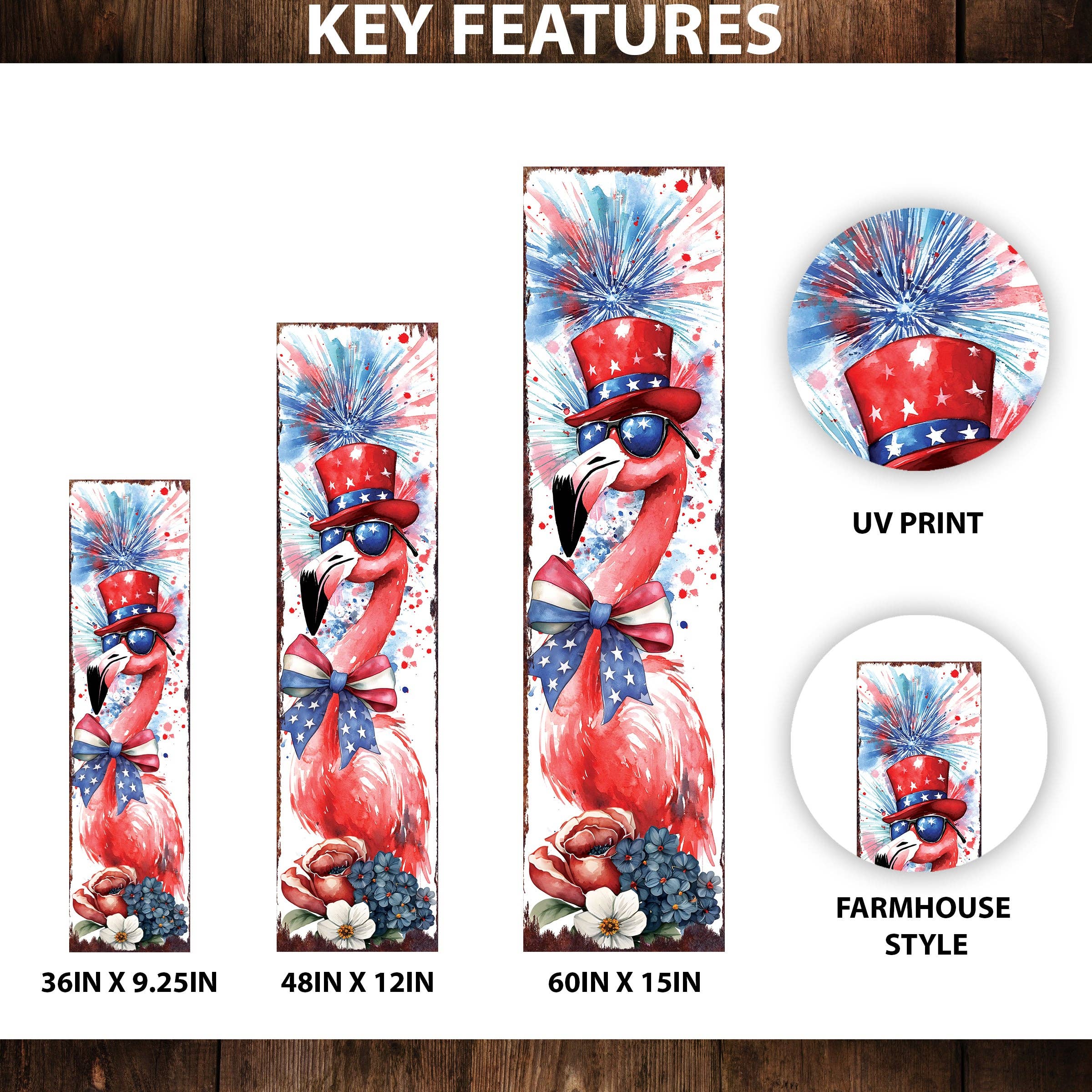 TX USA Corporation - Wholesale Outdoor Sign - Whimsical 4th of July Porch Sign - Patriotic Flamingo & Fireworks Decor1