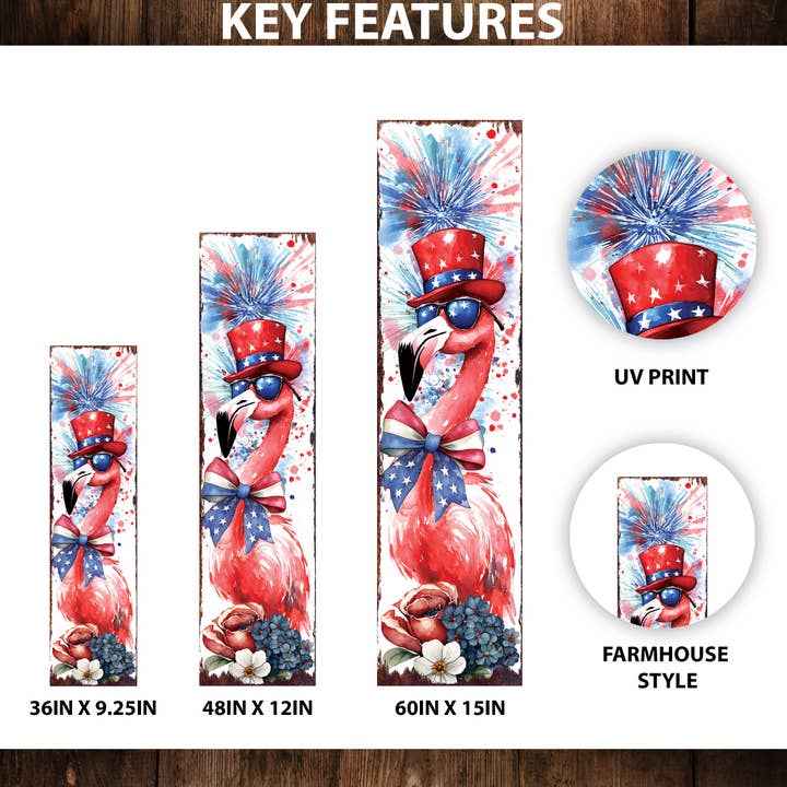TX USA Corporation - Wholesale Outdoor Sign - Whimsical 4th of July Porch Sign - Patriotic Flamingo & Fireworks Decor1