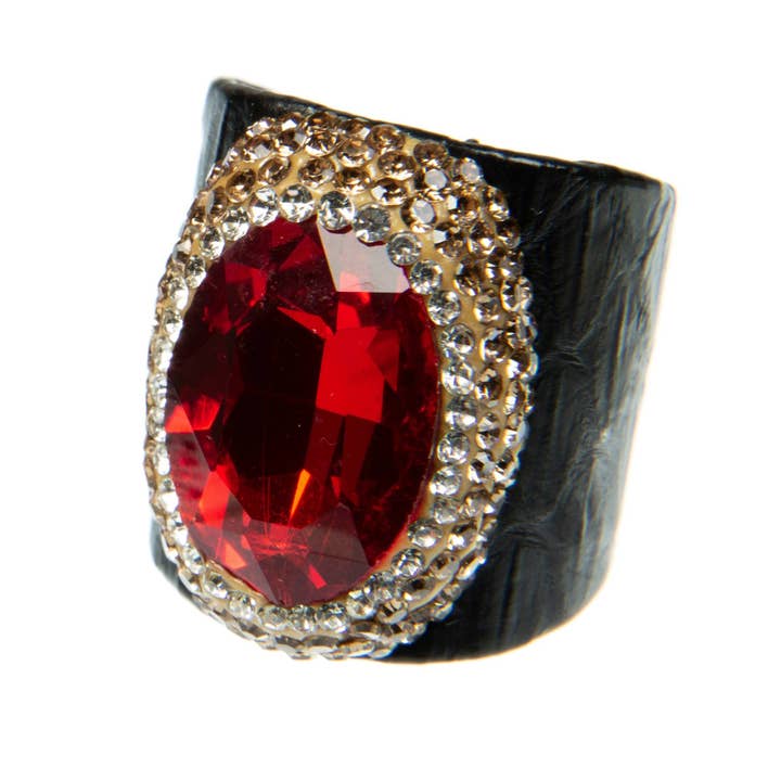 Ole - Wholesale Cocktail/Statement Ring - Glass Rhinestone Leather Rings7
