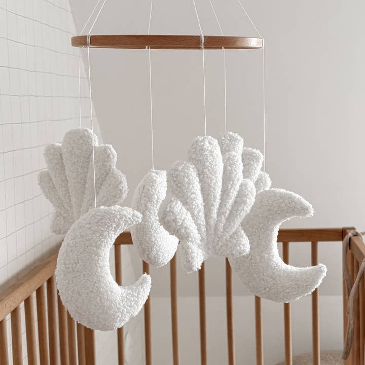 Edie & Joe - Wholesale Baby Mobile - Micro Boucle Shell & Moon Mobile Nursery Decor0