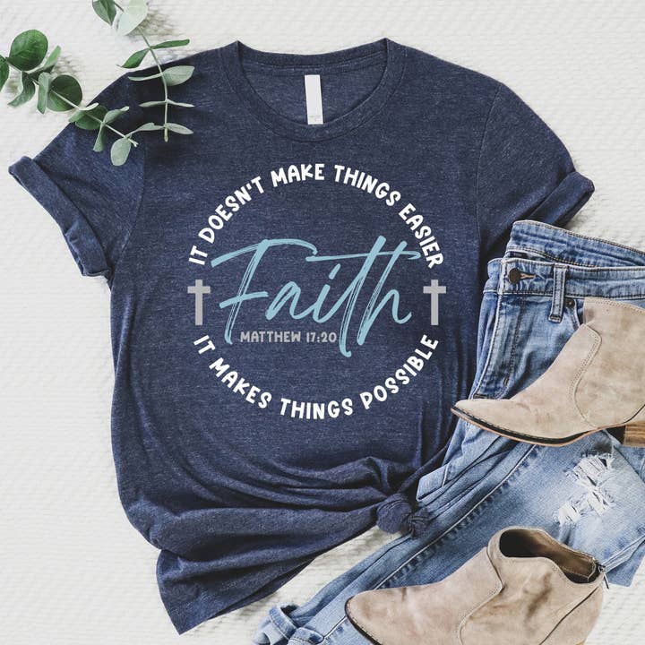 Heather Navy Faith Tee for wholesale on Faire