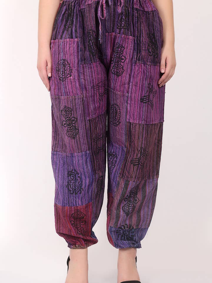Pantalon Patchwork Népalais Unisexe en Coton Imprimé Bloc Lot pour la vente par Wevez